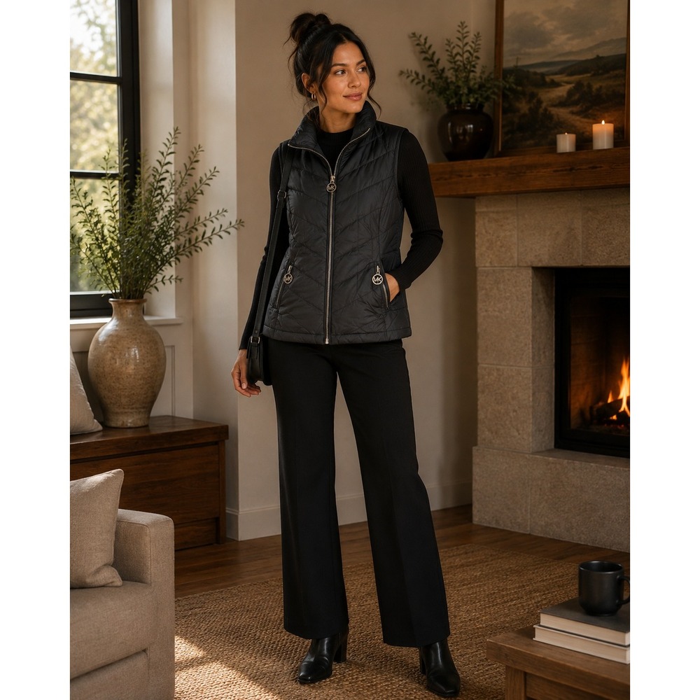 Michael Kors Puffer Vest Womens Small Black Gorpcore Preppy